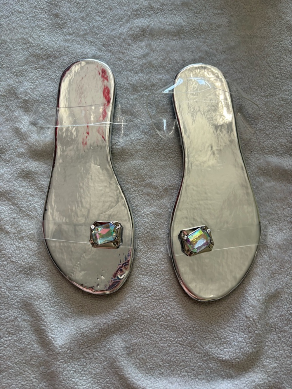 Silver Clear Strap Sandals Rhinestone Detail EU 40 US 9 Chic New